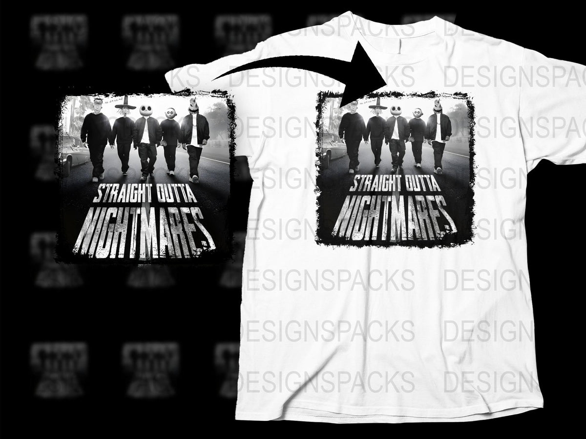 Straight Outta Nightmares T-Shirt, Horror Movie Fan Tee, Creepy Shadow Design, Unisex Graphic Shirt