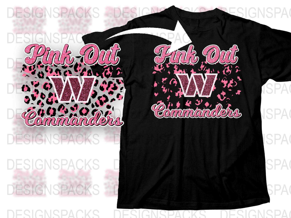 Pink Out Commanders T-Shirt, Black Sports Tee with Pink Leopard Print, Custom Team Support Shirt