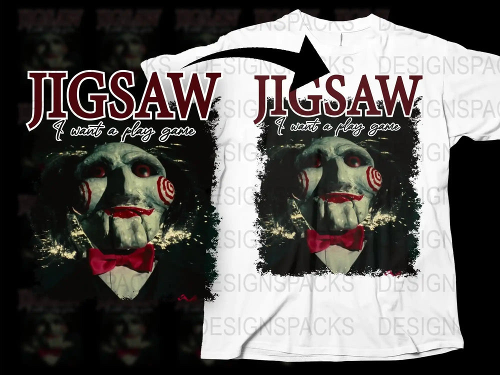 Jigsaw Horror Movie T-Shirt, I Want to Play a Game Quote, Halloween Tee, Scary Film Apparel