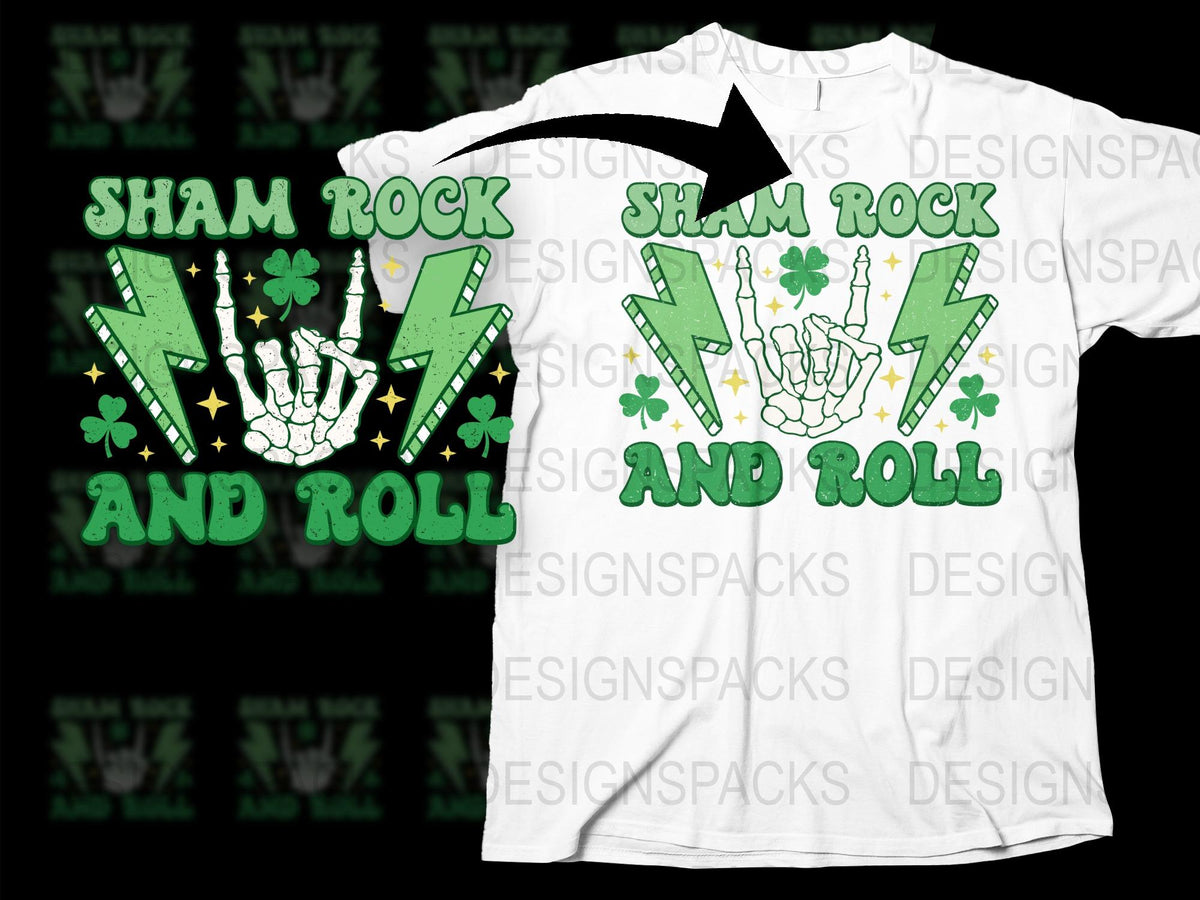 Sham Rock And Roll T-Shirt, Funny St. Patrick's Day Tee, Irish Rock Hand Gesture, Unisex White Graphic Shirt