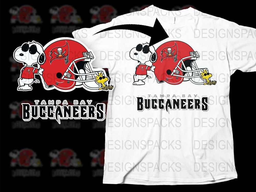 Tampa Bay Buccaneers T-Shirt, Snoopy Football Helmet Graphic, Unisex White Tee