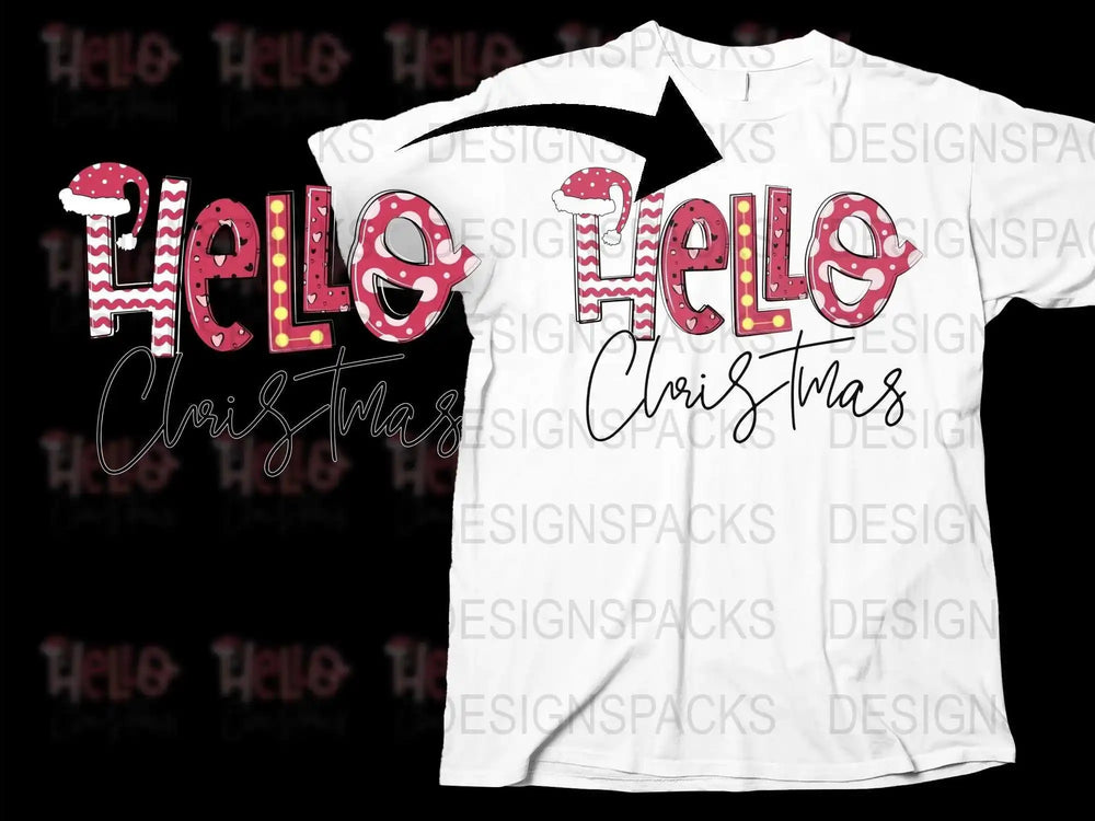 Hello Yelo Christmas T-Shirt, Festive Holiday Graphic Tee, White and Pink, Casual Wear