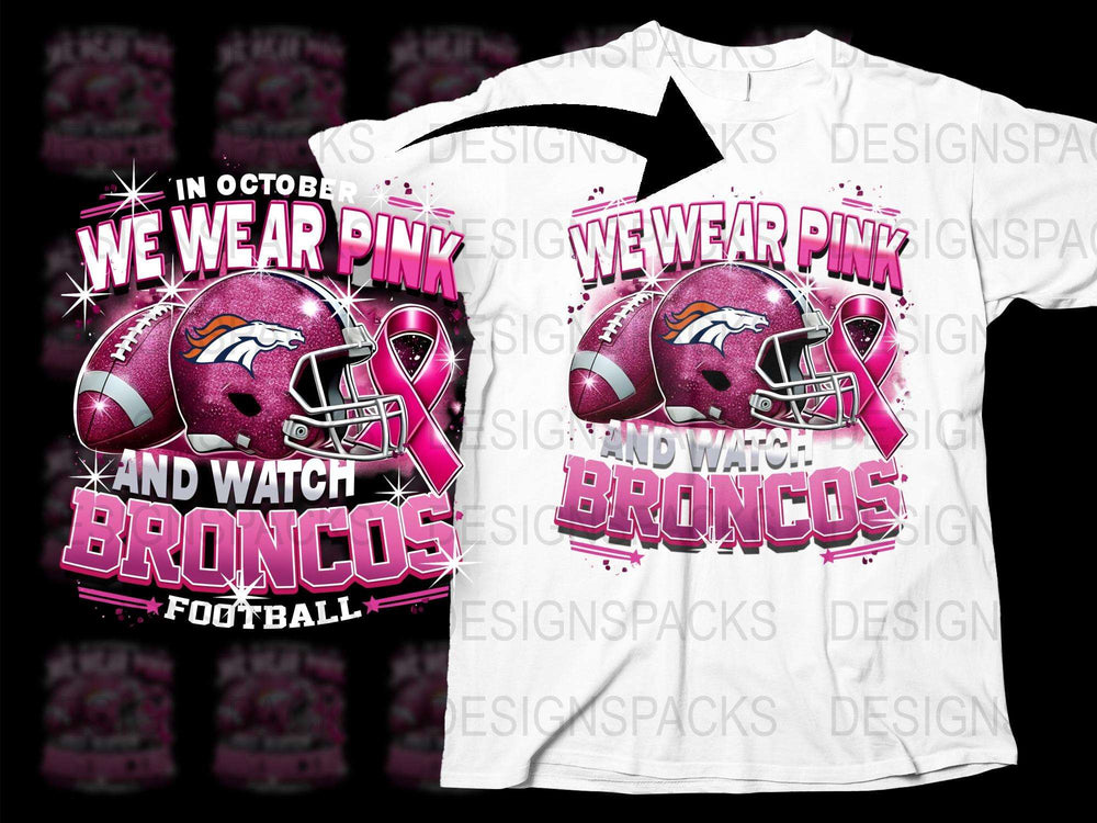 October Breast Cancer Awareness Football T-Shirt, Pink Broncos Fan Gear, Unisex Sports Apparel