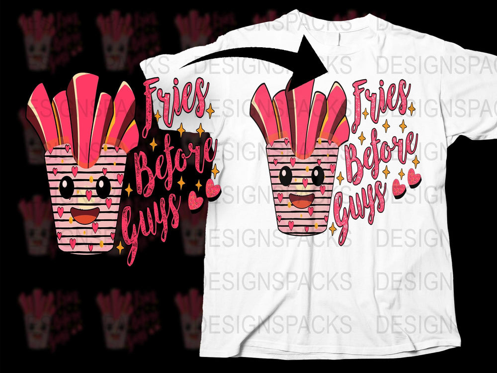 Retro Fries Before Guys T-Shirt, Fun Graphic Tee, Vintage Food Fashion, Cute Pop Art Style Shirt