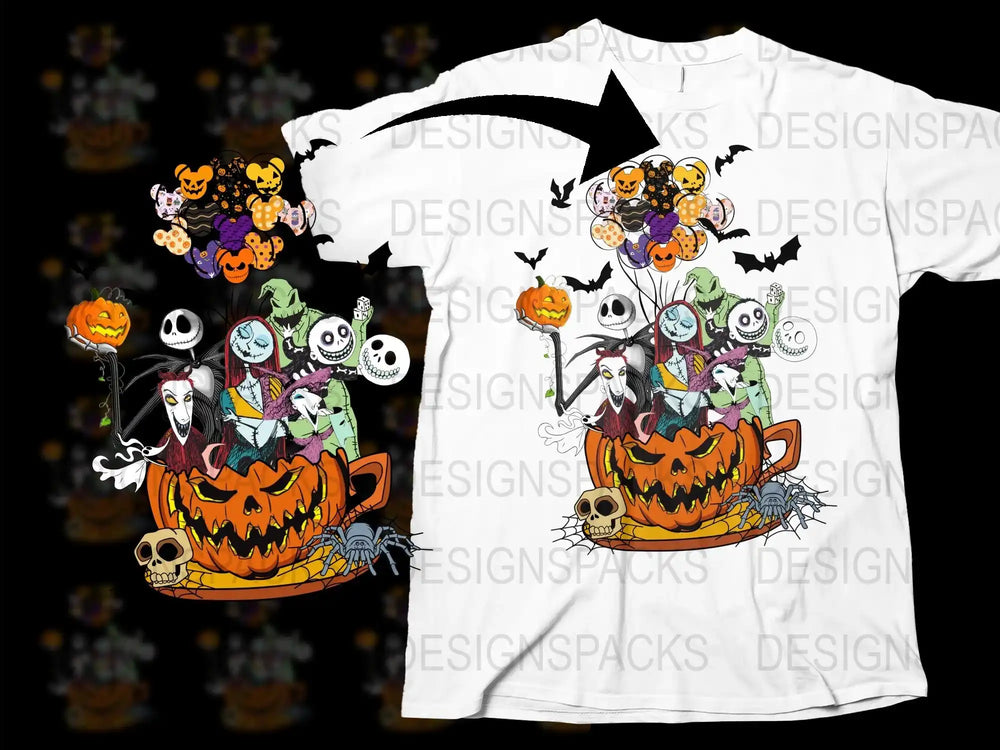 Halloween T-Shirt Jack Skellington and Friends Pumpkin Graphic Tee Unisex Adult Sizes Spooky Apparel