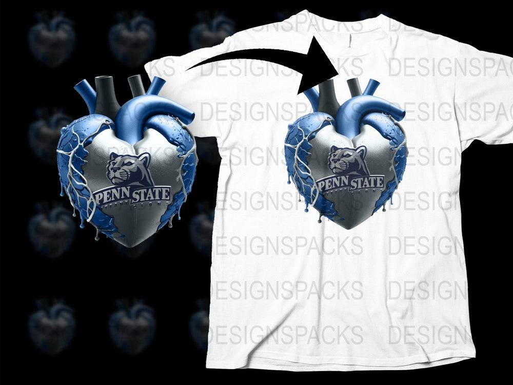 Penn State Heart Graphic T-shirt, Cool Lion Logo, Sports Fan Apparel, College Team Tee, Unique Gift Idea