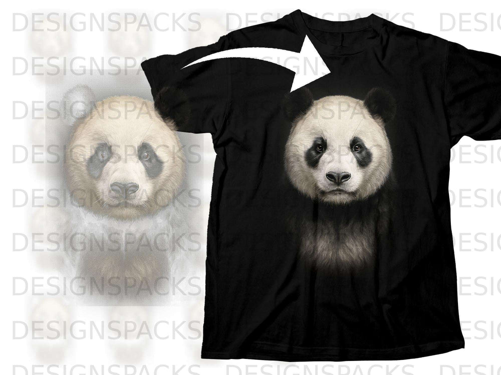 Black t-shirt with a realistic panda graphic on the front.