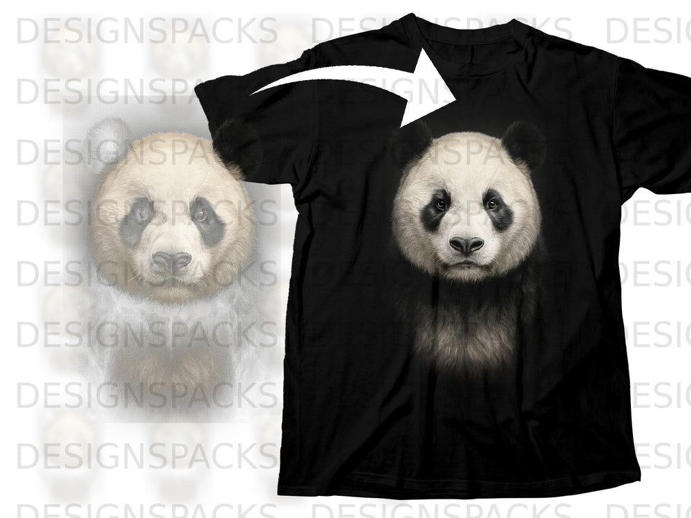 Black t-shirt with a realistic panda graphic on the front.