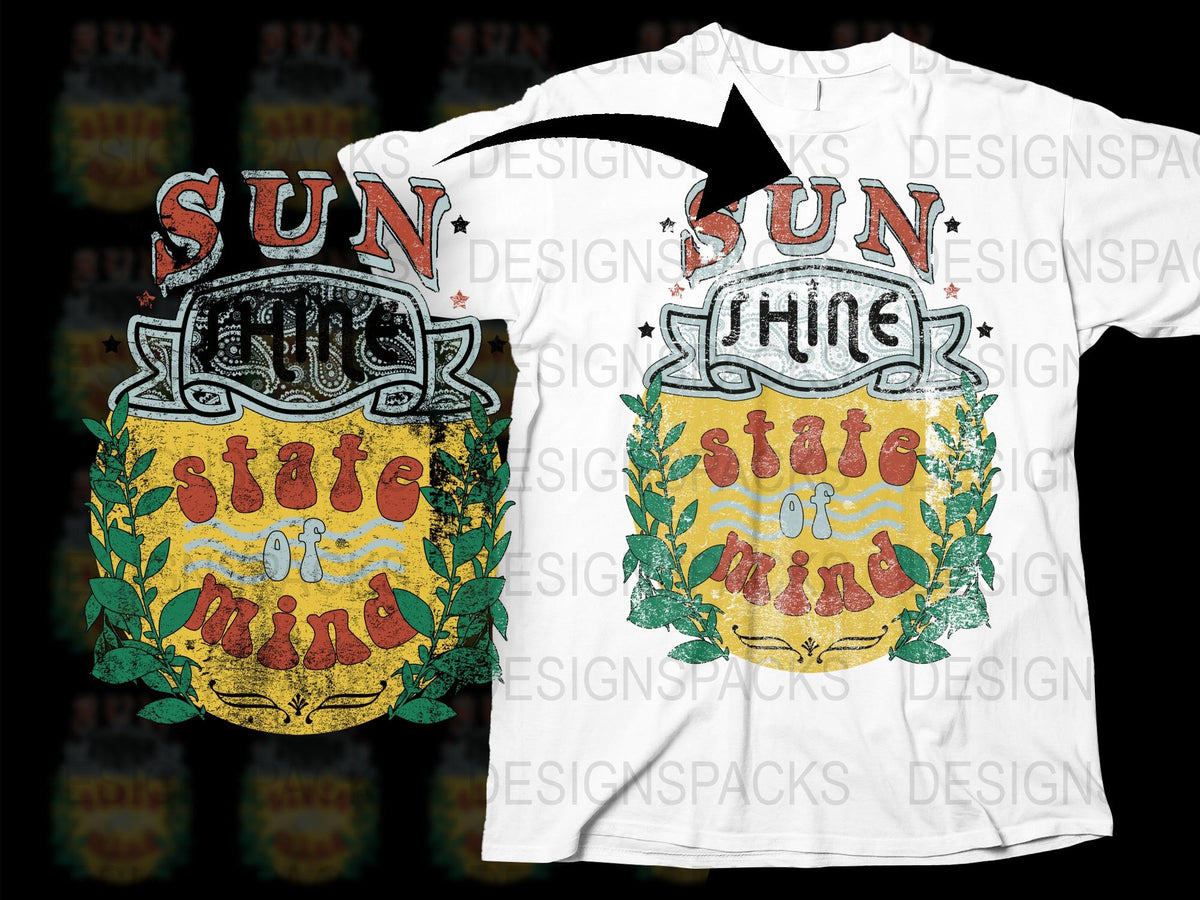 Vintage Sun State of Mind T-Shirt, Retro Graphic Tee, Bohemian Style Shirt, Unisex Fashion Top, Floral Summer Design