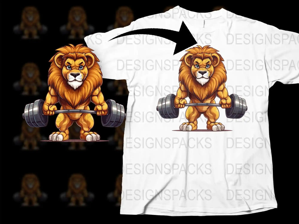 Lion Lifting Weights Graphic T-Shirt, Men's Workout Tee, Fitness Animal Design, Gym Enthusiast Gift, Unique Strength Training Apparel
