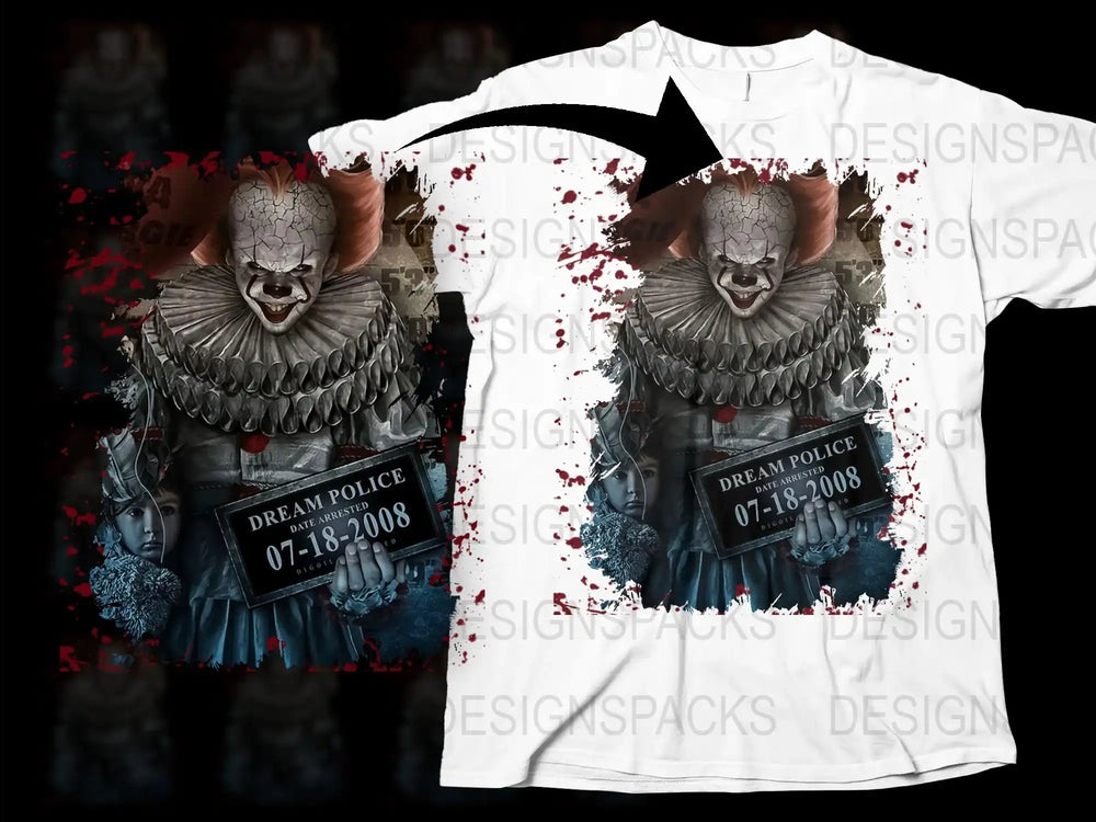 Dream Police Clown Graphic T-Shirt, Scary Horror Movie Inspired Tee, Unique Halloween Costume Idea, Unisex Stylish Shirt