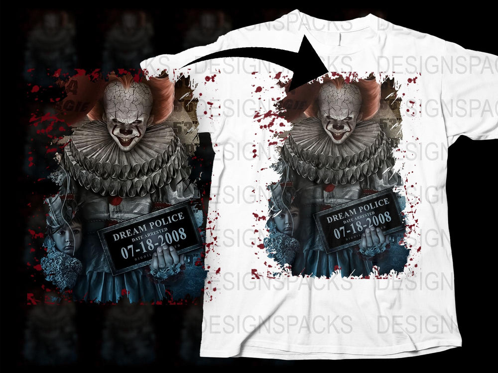 Dream Police Clown Graphic T-Shirt, Scary Horror Movie Inspired Tee, Unique Halloween Costume Idea, Unisex Stylish Shirt