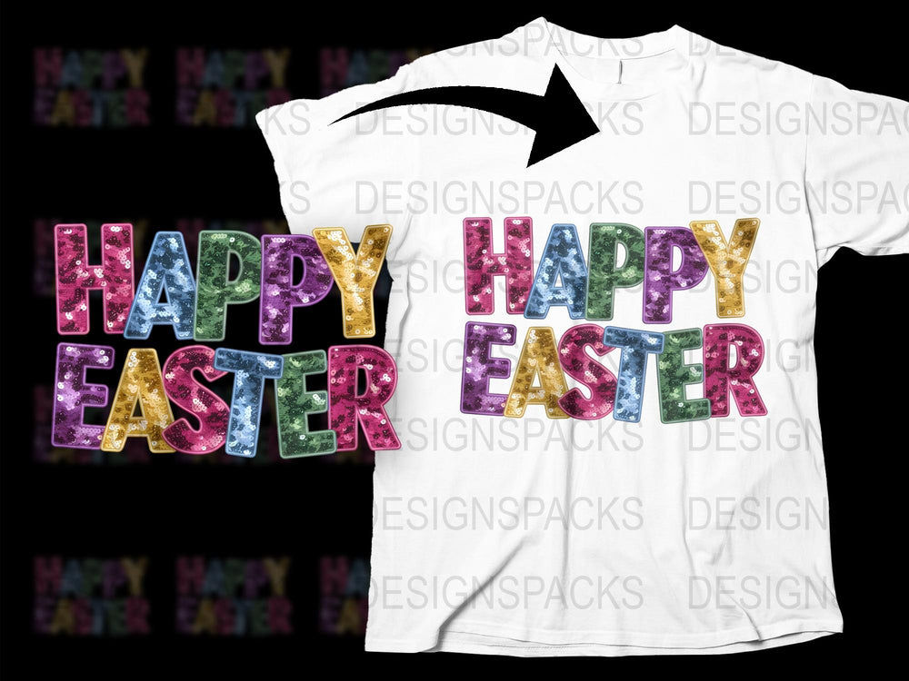 Happy Easter T-Shirt, Colorful Lettering, Spring Holiday Fashion, Casual Wear Unisex Tee for Easter Celebrations