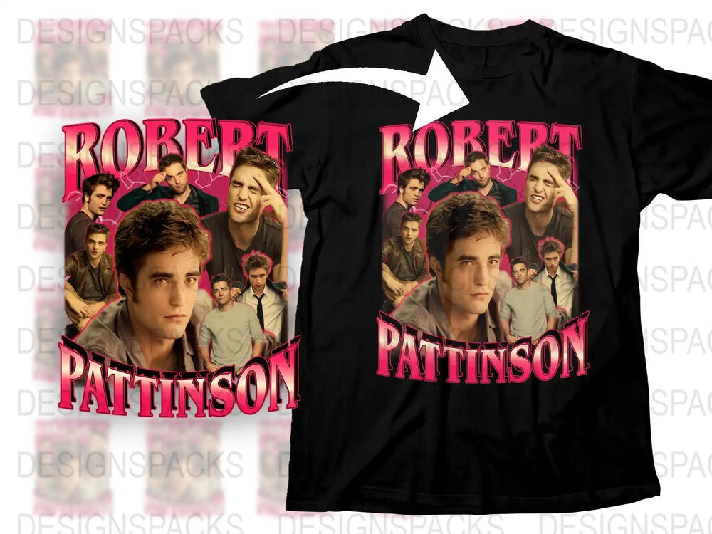 Robert Pattinson Graphic T-Shirt, Vintage Style Pink and Black Tee, Movie Star Fan Merchandise