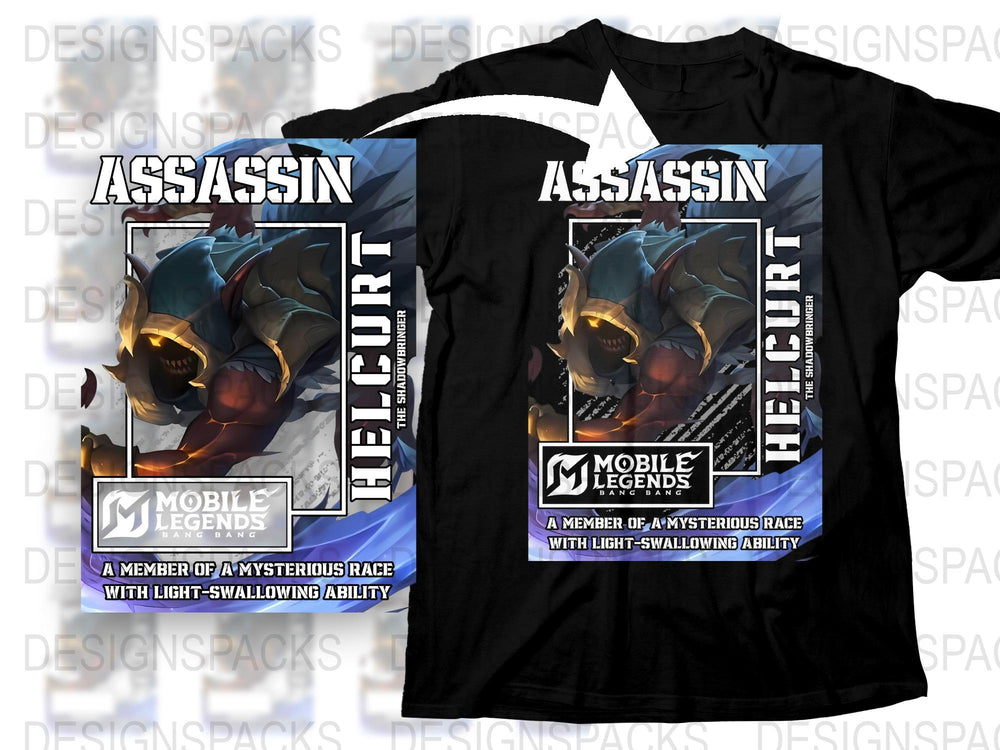 Assassin Helcurt Mobile Legends T-Shirt, Gaming Merch, Graphic Tee, Black Cotton Shirt, Video Game Apparel, Unique Gift Idea