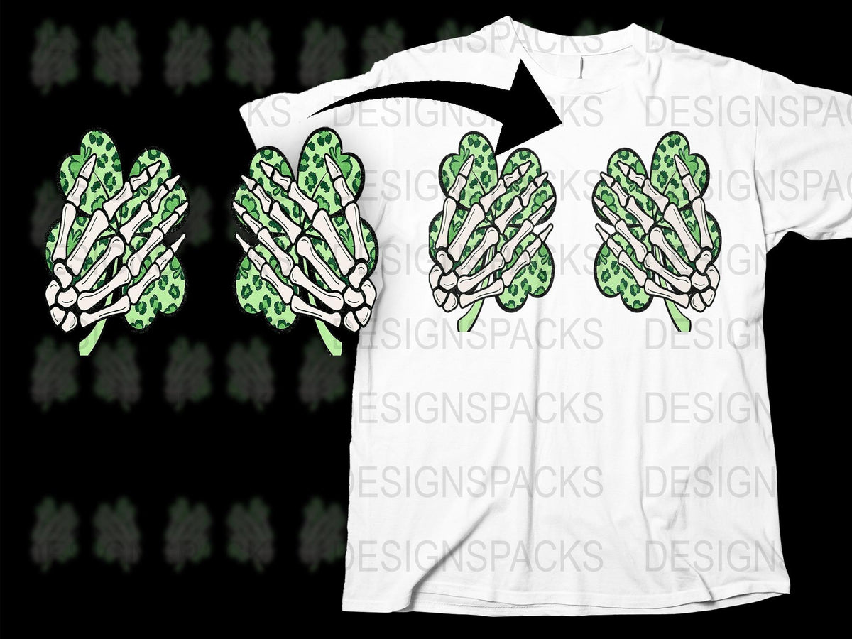 Skeletal Hands St. Patrick's Day T-Shirt, Green Shamrock Bones Graphic Tee, Unisex Festival Clothing