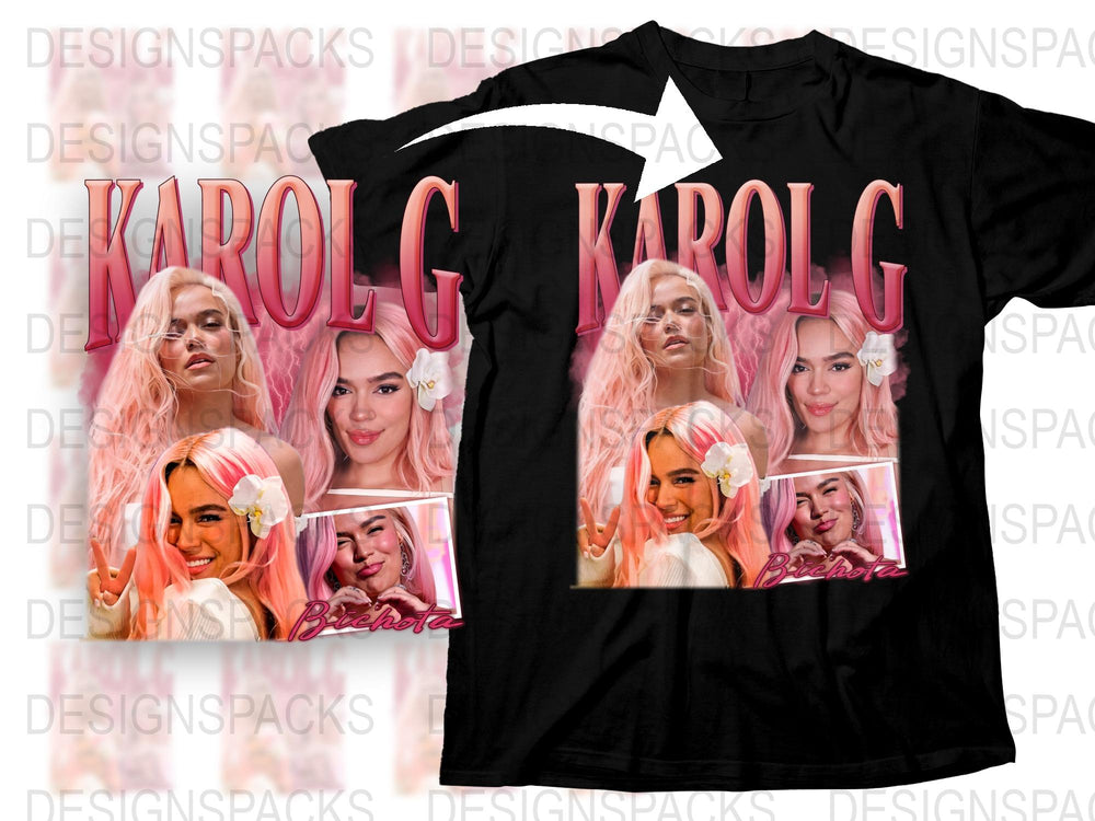 Karol G Inspired Graphic T-Shirt, Pop Music Artist Fan Merch, Black Cotton Tee, Multiple Poses, Floral Design, Unique Gift Idea