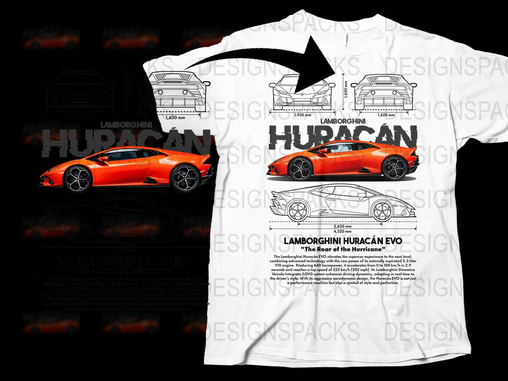 Lamborghini Huracan Evo T-Shirt, Sports Car Graphic Tee, Automotive Fan Gift, Racing Apparel, Collectible Car Design, White Cotton Shirt