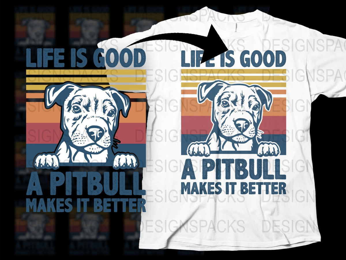 Life Is Good A Pitbull Makes It Better T-Shirt, Colorful Striped Background, Dog Lover Gift, Unisex Tee