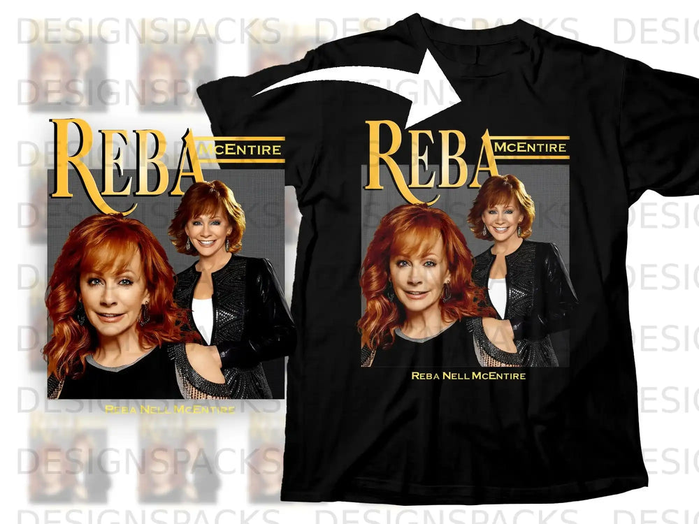 Black t-shirt with Reba McEntire's portrait and "REBA MCENTIRE" text.