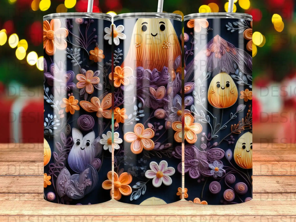 Whimsical Quilled Critters Garden Tumbler Digital Wrap Design