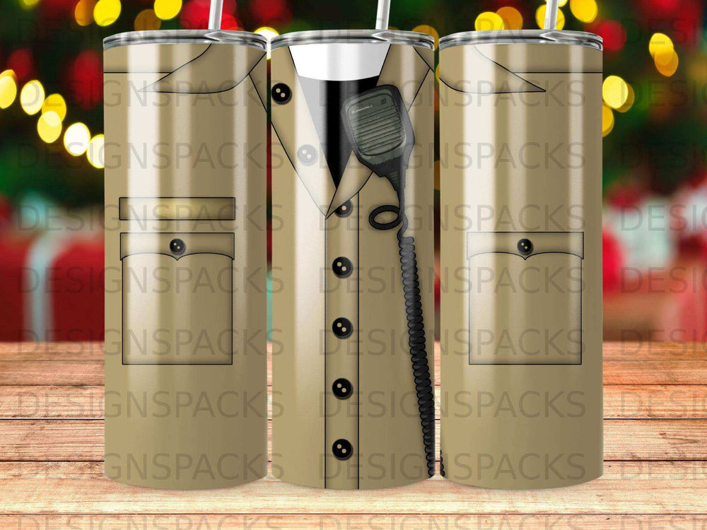 Two insulated tumblers with a police uniform design.