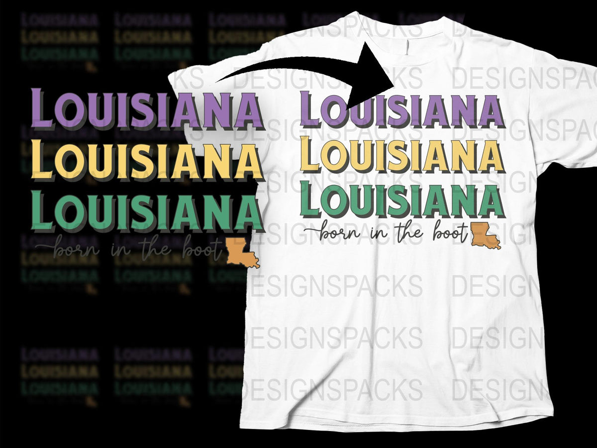 Louisiana Born in the Boot T-Shirt, Colorful State Pride Graphic Tee, Unisex Casual Wear