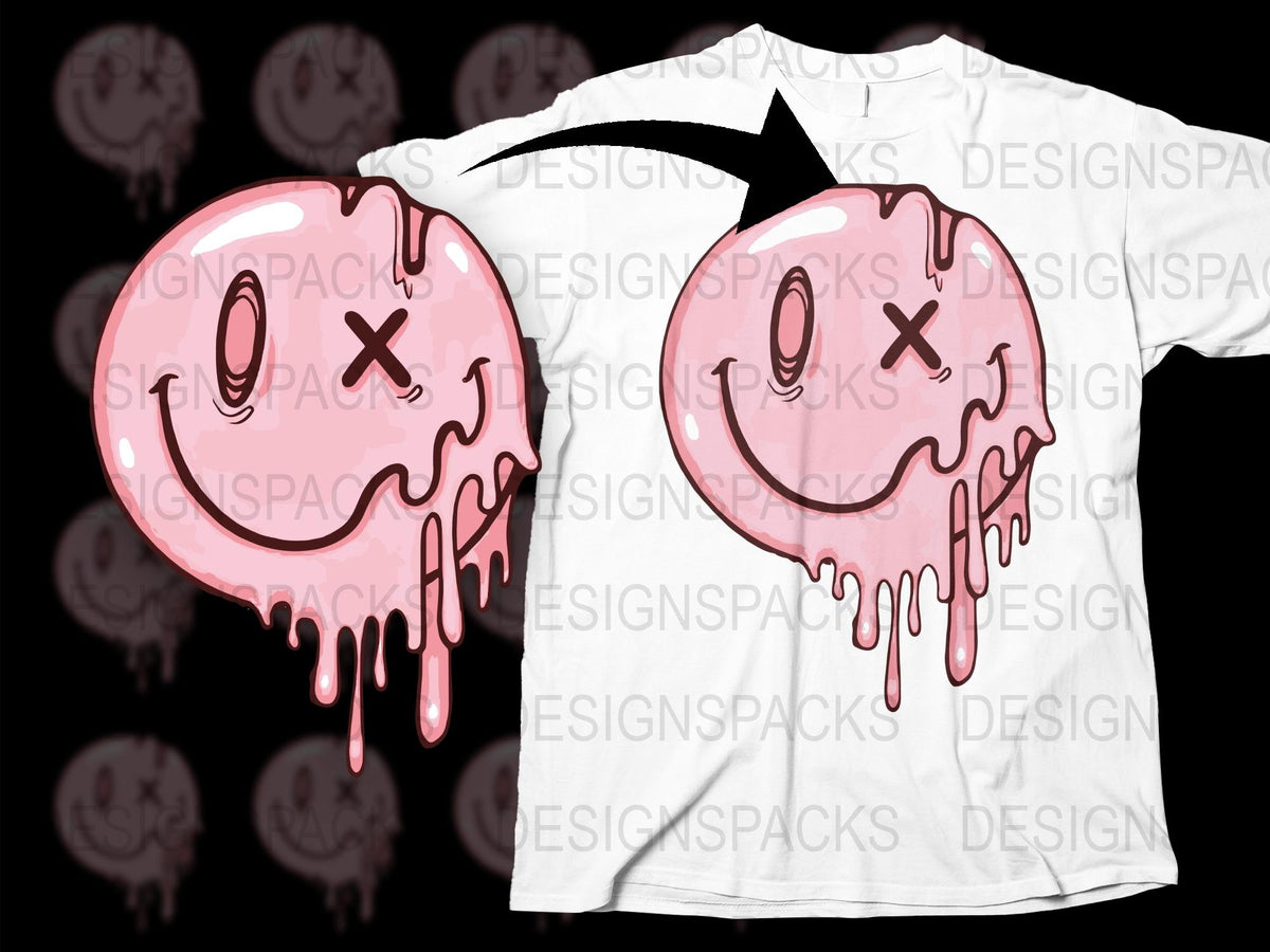 Pink Dripping Smile Graphic T-Shirt, Unisex Melting Face Tee, Casual Streetwear, Unique Gift Idea