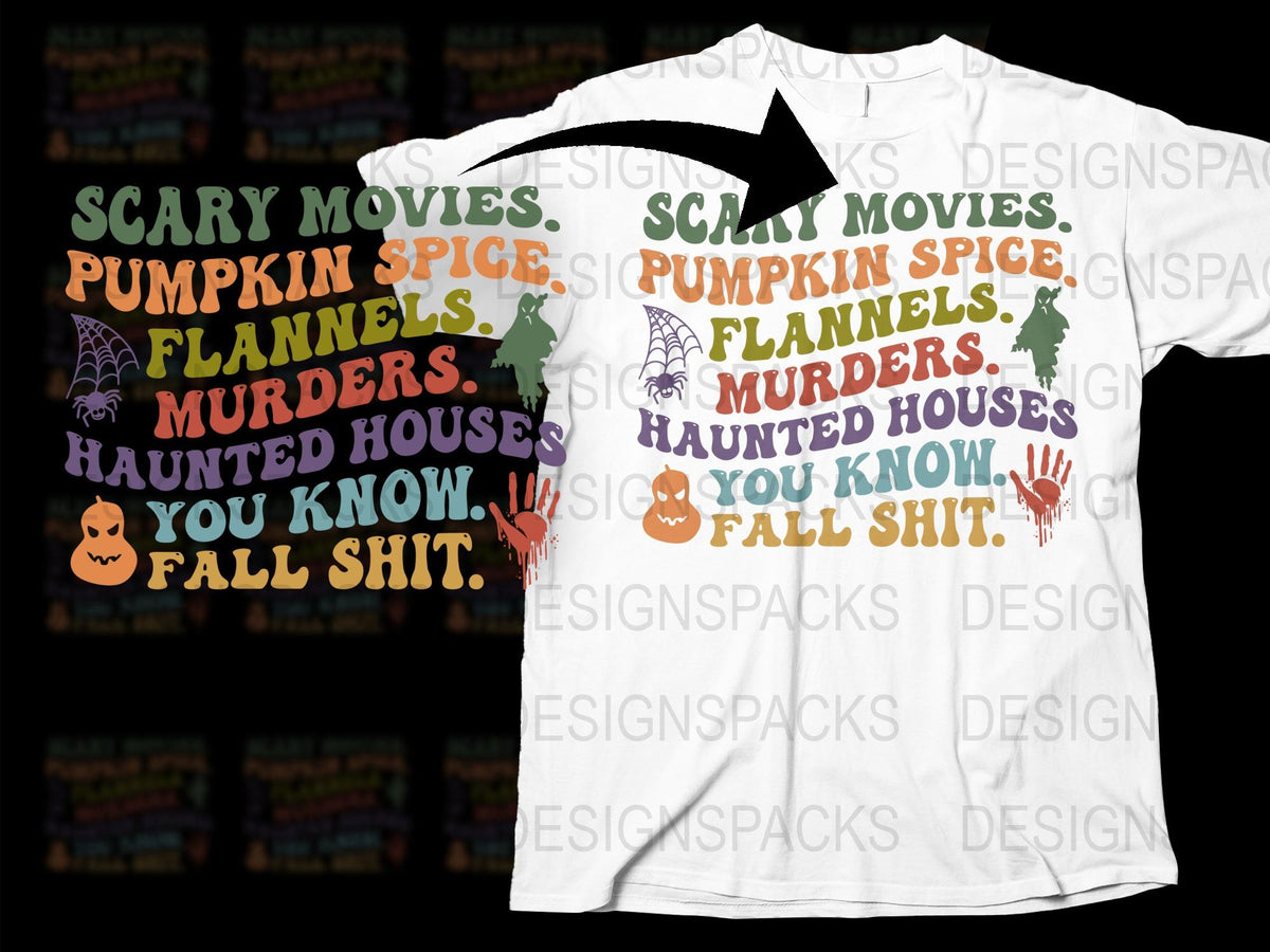 Pumpkin Spice Flannel Murder Haunted House Fall Themed Graphic T-Shirt, Unisex Halloween Apparel