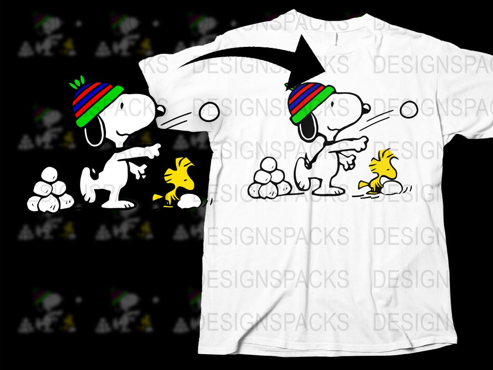 Cartoon Dog and Bird Funny Scene T-Shirt, Colorful Hat Graphic Tee, Unisex Casual Wear