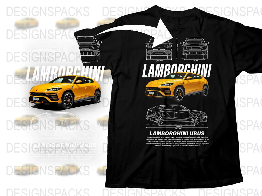 Lamborghini T-Shirt Men's Graphic Tee Car Enthusiast Gift Sportscar Design Black Cotton Shirt