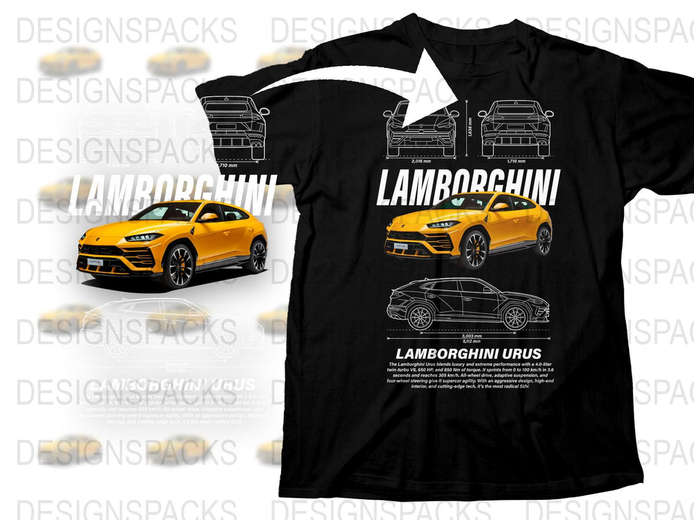 Lamborghini T-Shirt Men's Graphic Tee Car Enthusiast Gift Sportscar Design Black Cotton Shirt