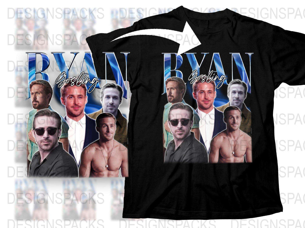 Ryan Gosling Photo Collage T-Shirt, Celebrity Inspired Fan Tee, Graphic Shirt, Actor Portrait Top, Trendy Fashion Item for Fans