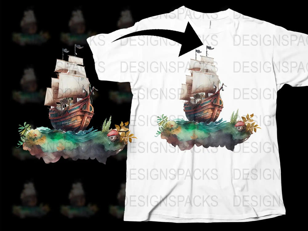 Vintage Pirate Ship Graphic T-Shirt, Nautical Adventure Design, Unisex Adult Clothing, Fantasy Maritime Tee