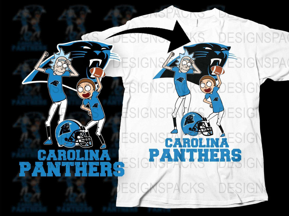 Carolina Panthers Themed T-Shirt, Rick and Morty Crossover, Fan Apparel, Unique Graphic Tee