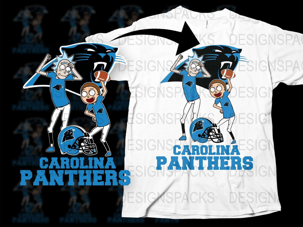 Carolina Panthers Themed T-Shirt, Rick and Morty Crossover, Fan Apparel, Unique Graphic Tee