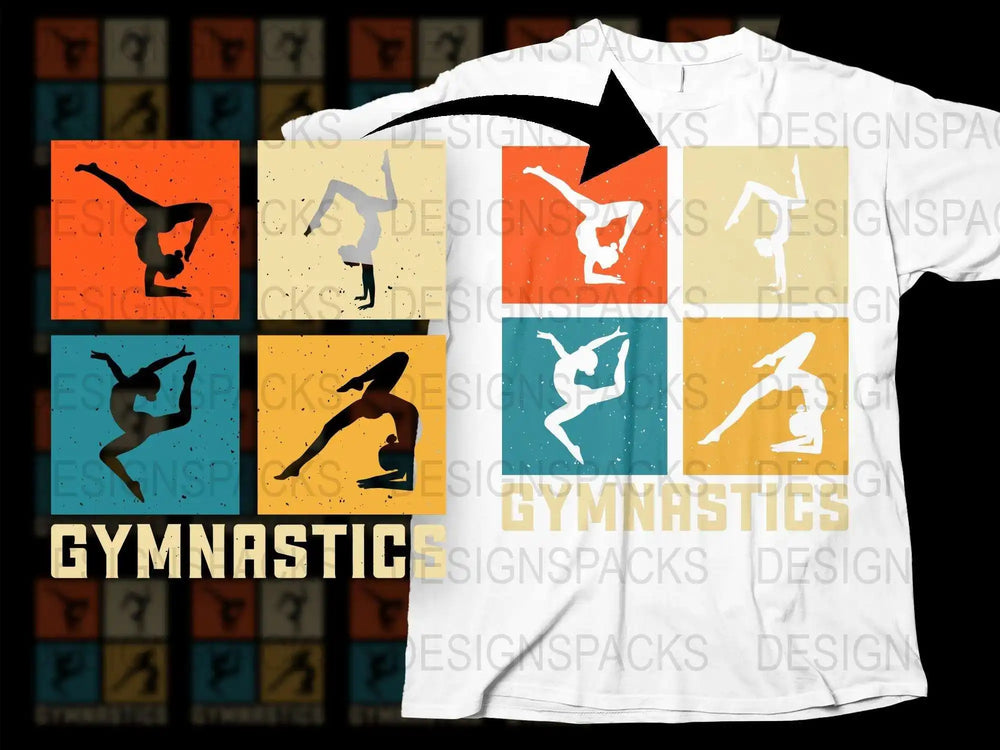 Colorful Gymnastics T-Shirt, Retro Style Gymnast Graphic Tee, Unisex Sports Apparel, Athletic Wear for All Ages