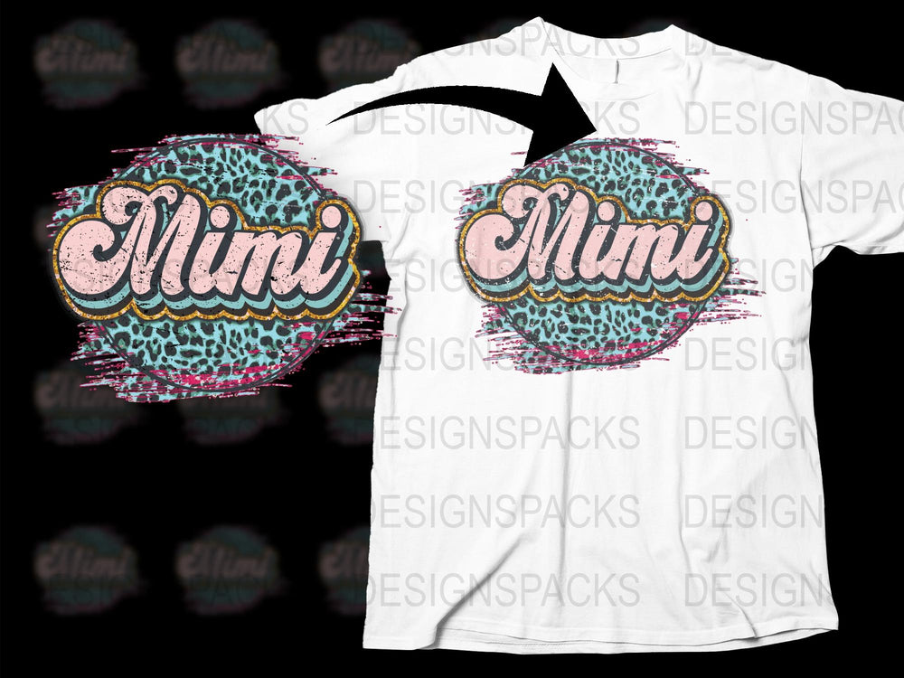 Mimi T-Shirt Leopard Print and Glitter Design, Custom Graphic Tee, Unique Gift for Grandmother, Stylish Women's Casual Wear.