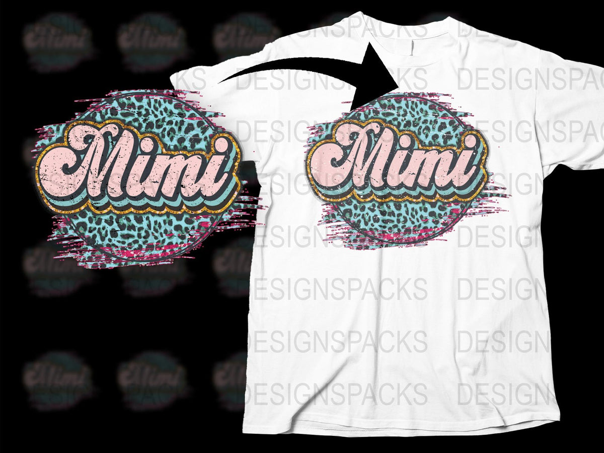 Mimi T-Shirt Leopard Print and Glitter Design, Custom Graphic Tee, Unique Gift for Grandmother, Stylish Women's Casual Wear.
