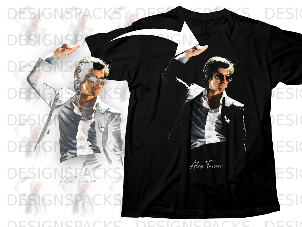 Black t-shirt featuring Alex Turner artwork and signature.