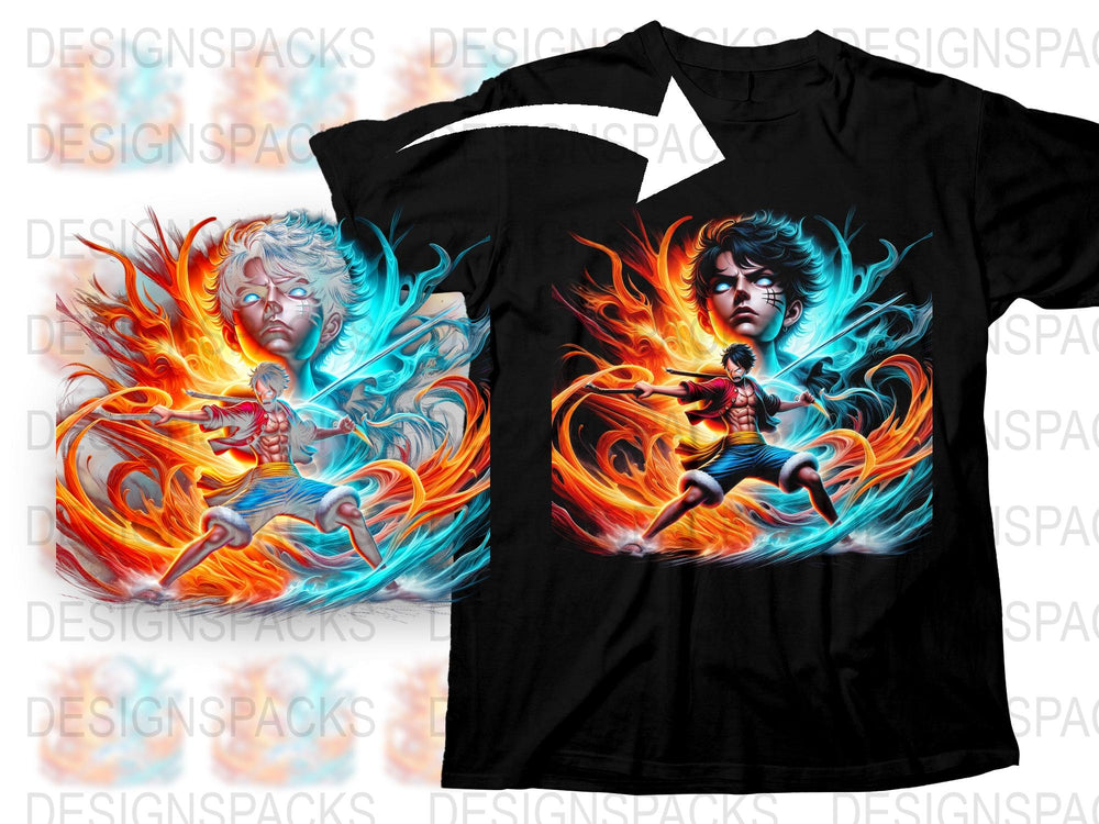 Fire and Ice Graphic Tee, Fantasy Art Short Sleeve Shirt, Cool 3D Printed T-shirt, Unisex Clothing Gift Idea