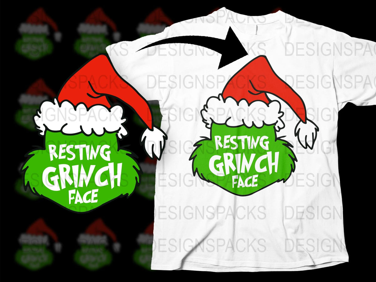 Resting Grinch Face T-Shirt, Funny Christmas Santa Hat Tee, Holiday Humor Top, Unisex Adult Clothing
