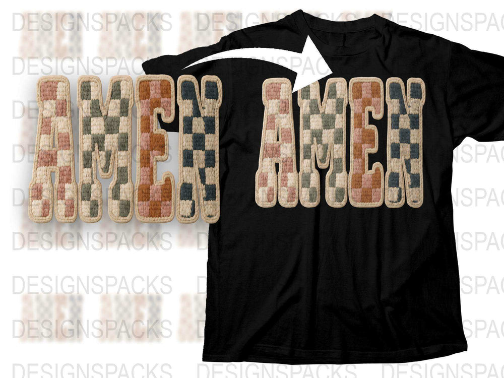 Men's Vintage Checkerboard Pattern AMEN T-Shirt, Retro Graphic Tee, Unique Casual Streetwear, Gift for Him