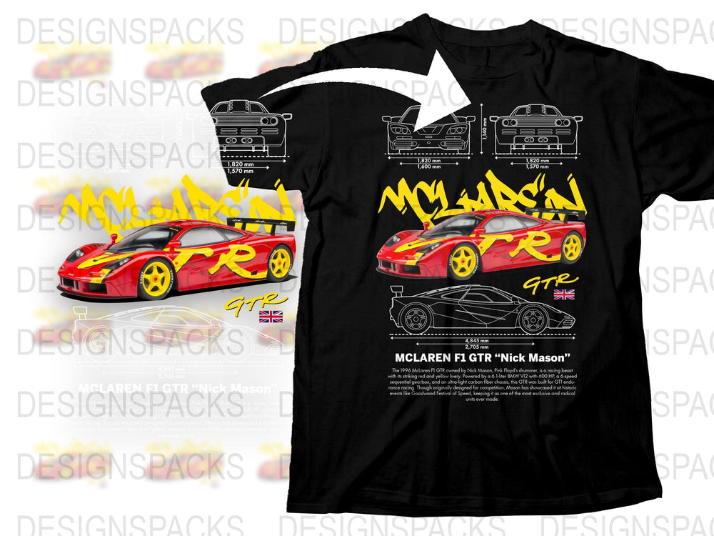 McLaren F1 GTR Nick Mason Graphic T-Shirt, Vintage Racing Car Tee, Collector's Sports Car Shirt, Gift for Car Enthusiasts