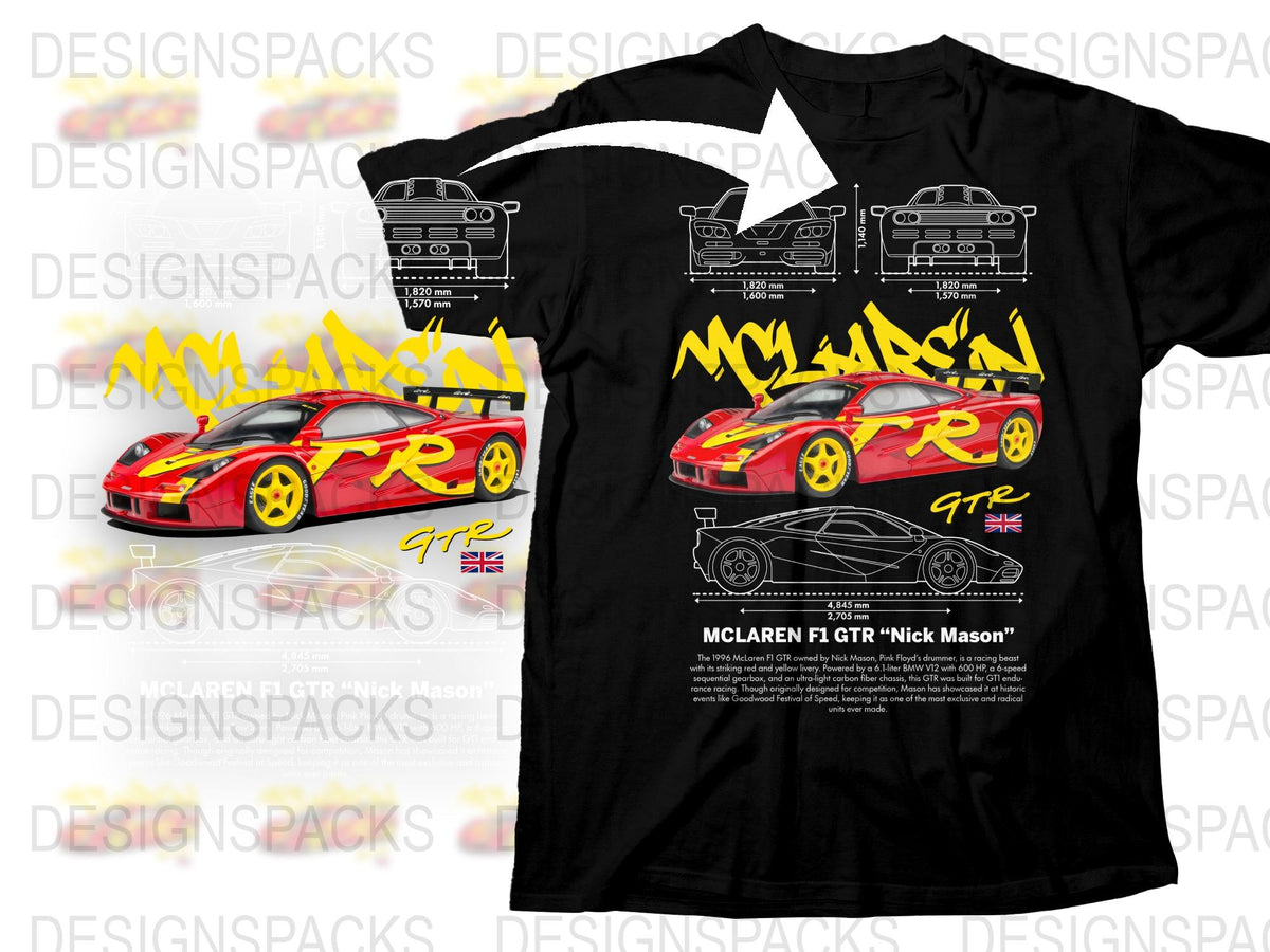 McLaren F1 GTR Nick Mason Graphic T-Shirt, Vintage Racing Car Tee, Collector's Sports Car Shirt, Gift for Car Enthusiasts
