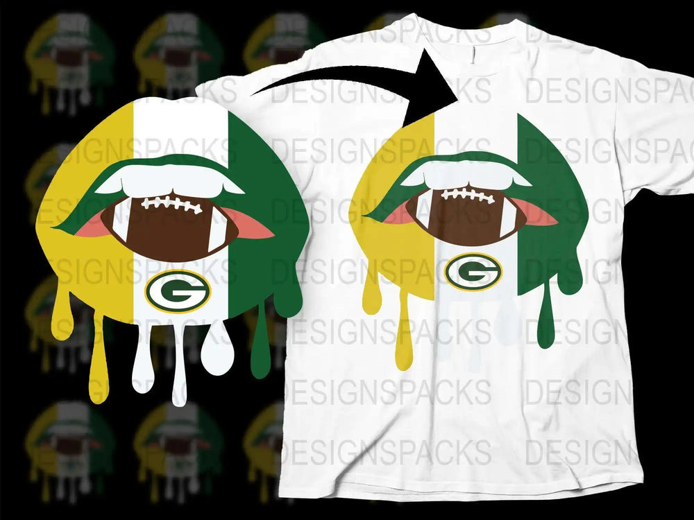 Green Bay Football Themed Eye Dripping Art Graphic T-Shirt, Sports Fan Apparel