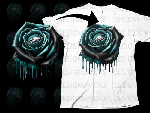 Unique Teal Rose Philadelphia Eagles Dripping Paint Design T-Shirt, Stylish Sports Fan Apparel
