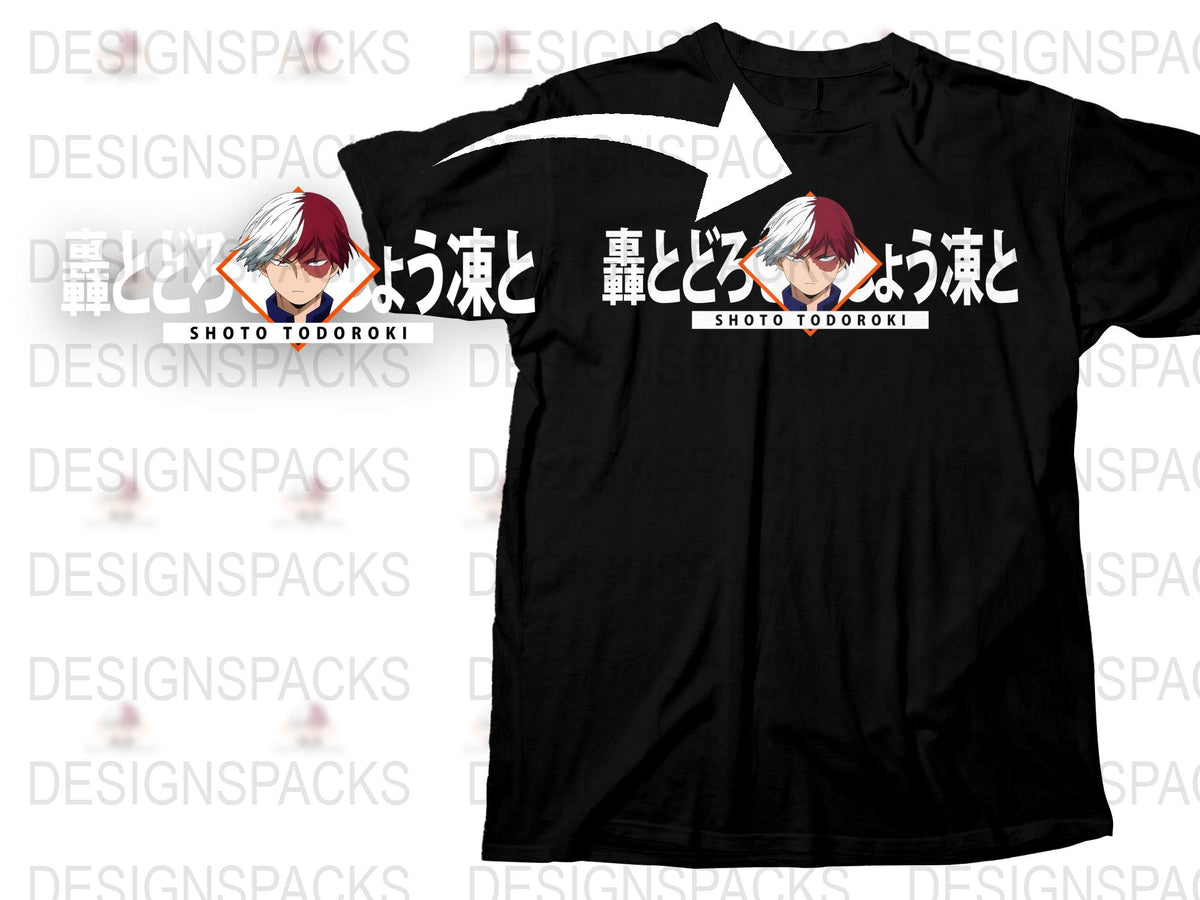 Shoto Todoroki Anime Graphic T-Shirt, My Hero Academia Merch, Unisex Black Tee, Manga Character Apparel, Unique Gift Idea for Fans