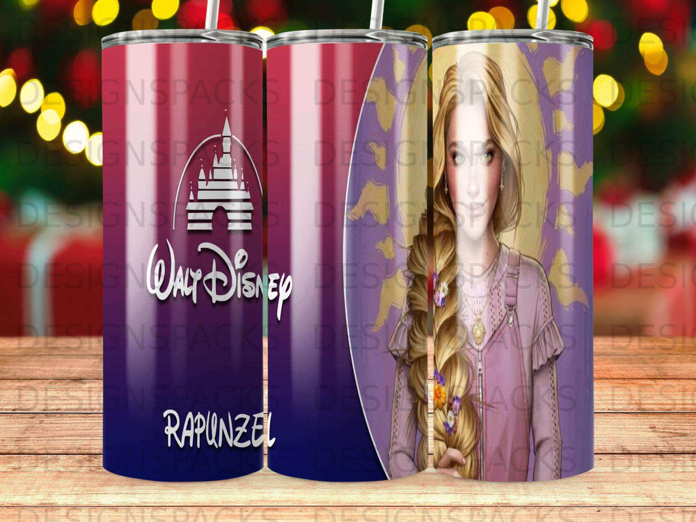 Disney's Rapunzel with Walt Disney logo on a tumbler.