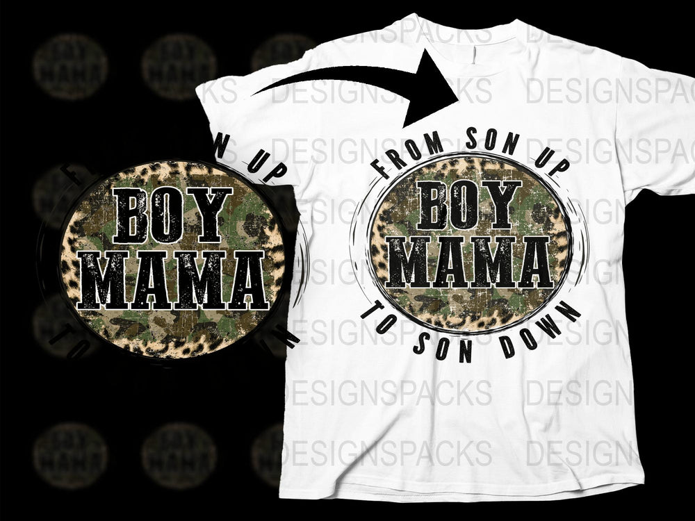 Boy Mama Leopard Print T-Shirt, From Son Up To Son Down, Graphic Tee for Women, Mother's Day Gift, Fashion Casual Wear